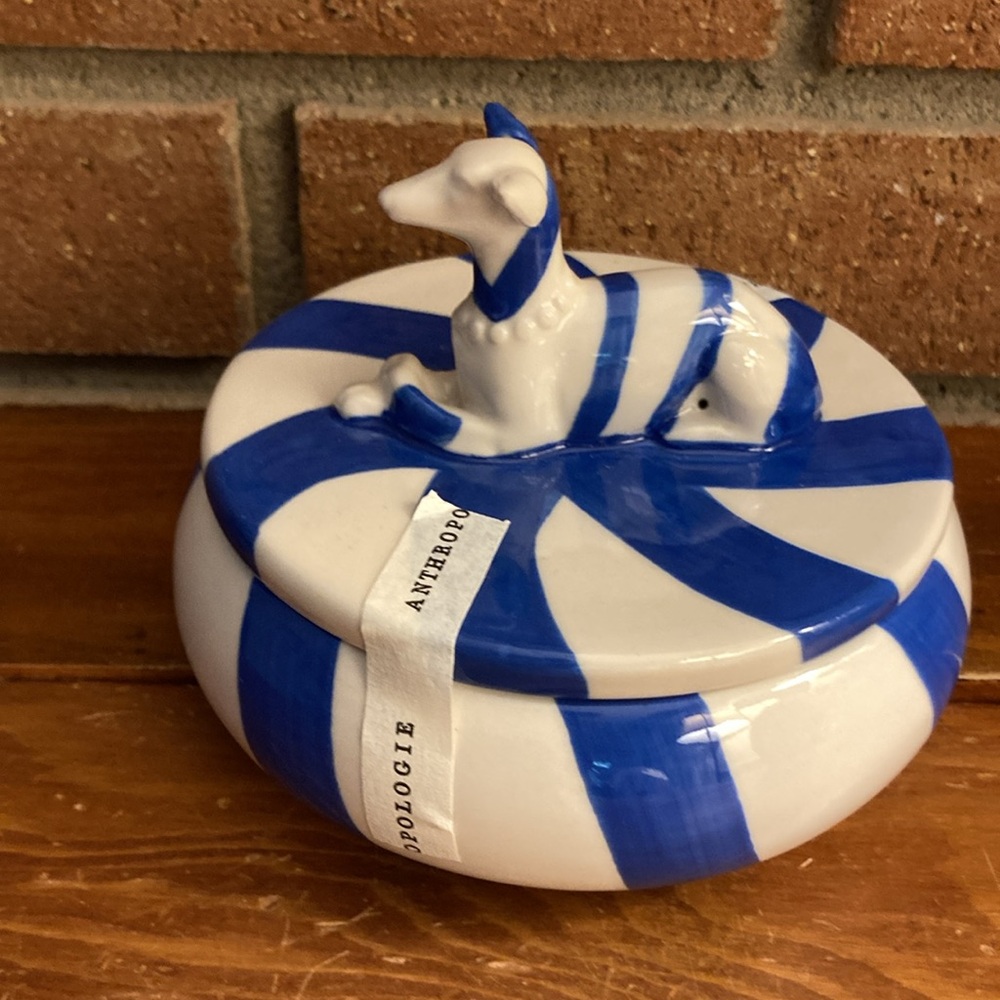 Anthropologie Francie Dog Trinket Dish White w/Blue Stripes NWT - Picture 12 of 12
